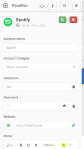 Passman - Password Manager Mobile Account Details Page Screenshot